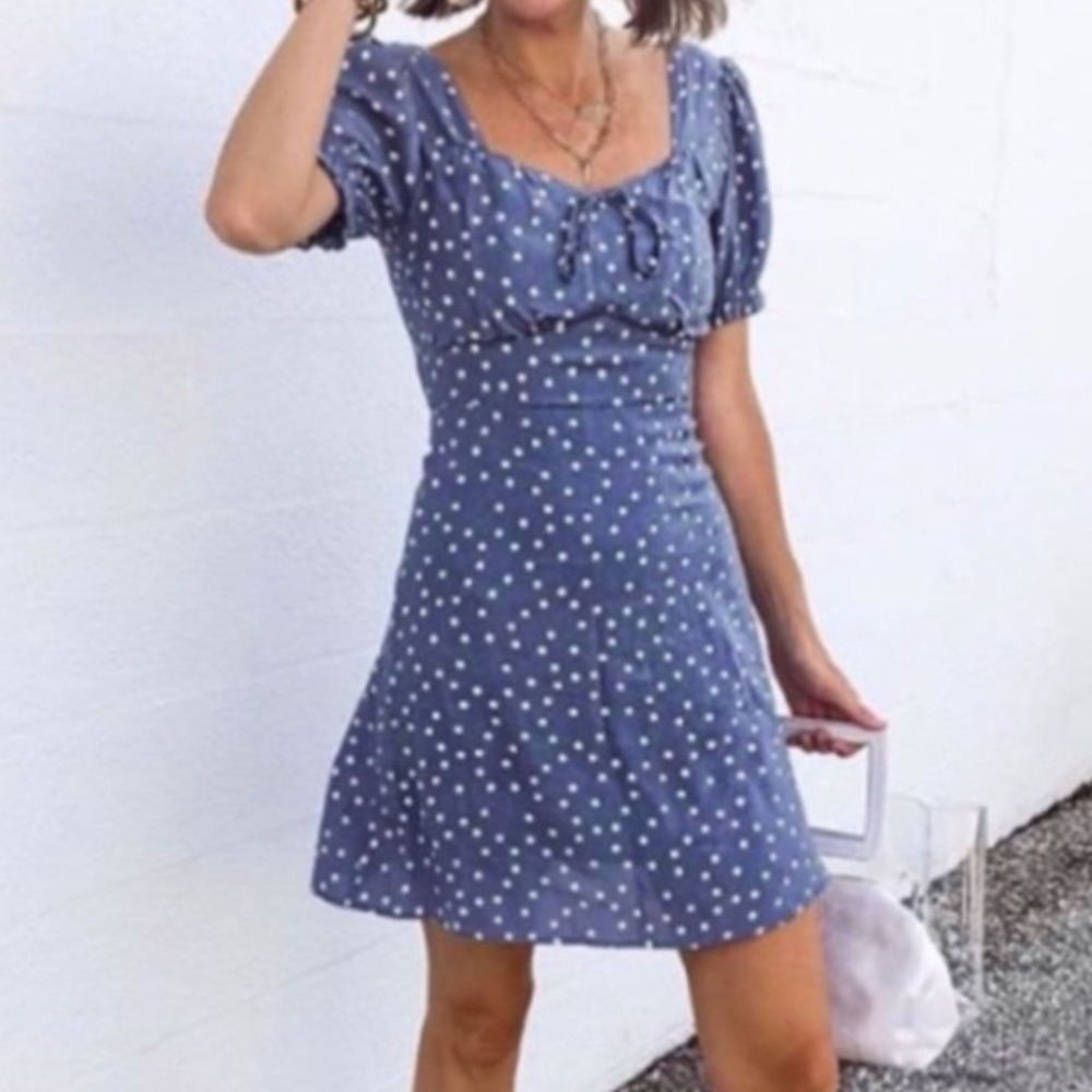 Skies Are Blue‎ Polka Dot Dress Womens Small Blue PreLoved